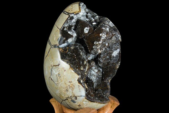 Septarian Dragon Egg Geode - Black Crystals #78545